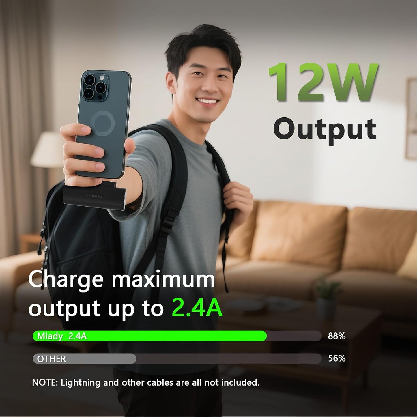 Miady 2-Pack Mini Portable Charger Built-in USB C Connector Small PowerBank | 5000mAh丨Lightweight丨for Backpack Travel丨Compatible with iPhone 17 Galaxy Android丨Ultra-Compact丨Flight-Safe丨18Wh丨Black+White