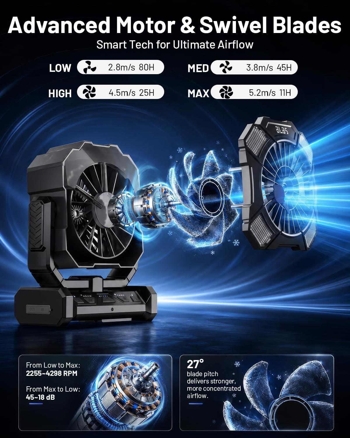 BLBS Misting Fan, Portable Camping Fan with 11oz Water Tank, 160Min Misting, 24000mAh Battery Powered Fans with 4 Speeds, 4 Timers, Light & Hook, Must-Have for Camping, Fishing, Beach & Hiking