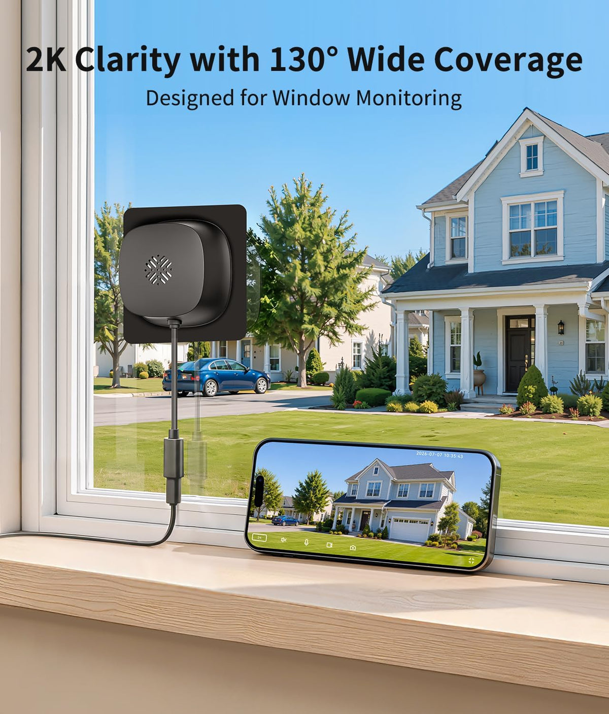 MISECU 2K No Drill Window Camera, Indoor Cameras for Home Security, 2 Pack