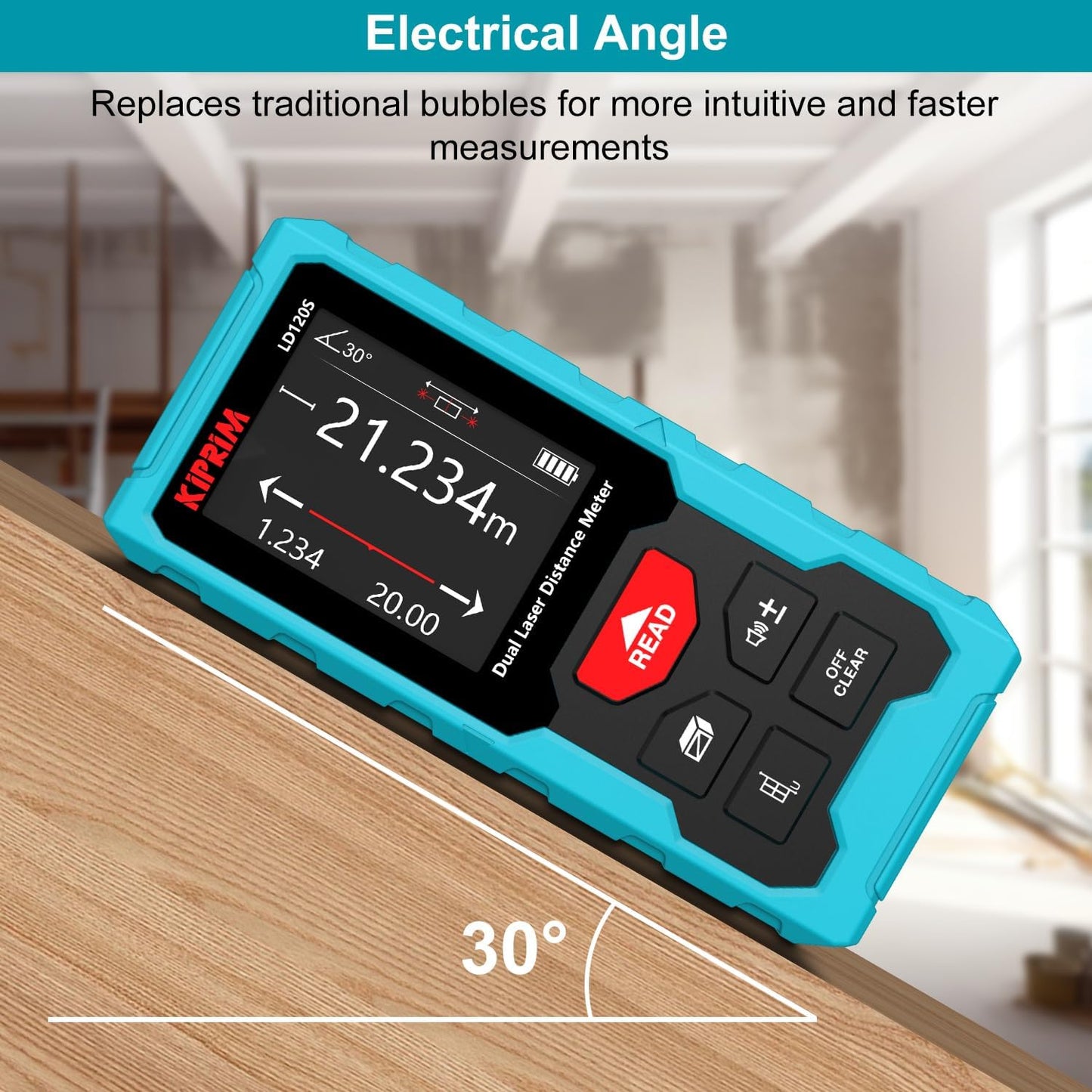 Kiprim LD120S Dual Laser Distance Meter,393ft/120m,Electronic Level,DIY | Dual‑laser measuring tool delivers precise 120m/393ft readings. Pythagorean function for DIY and construction projects.