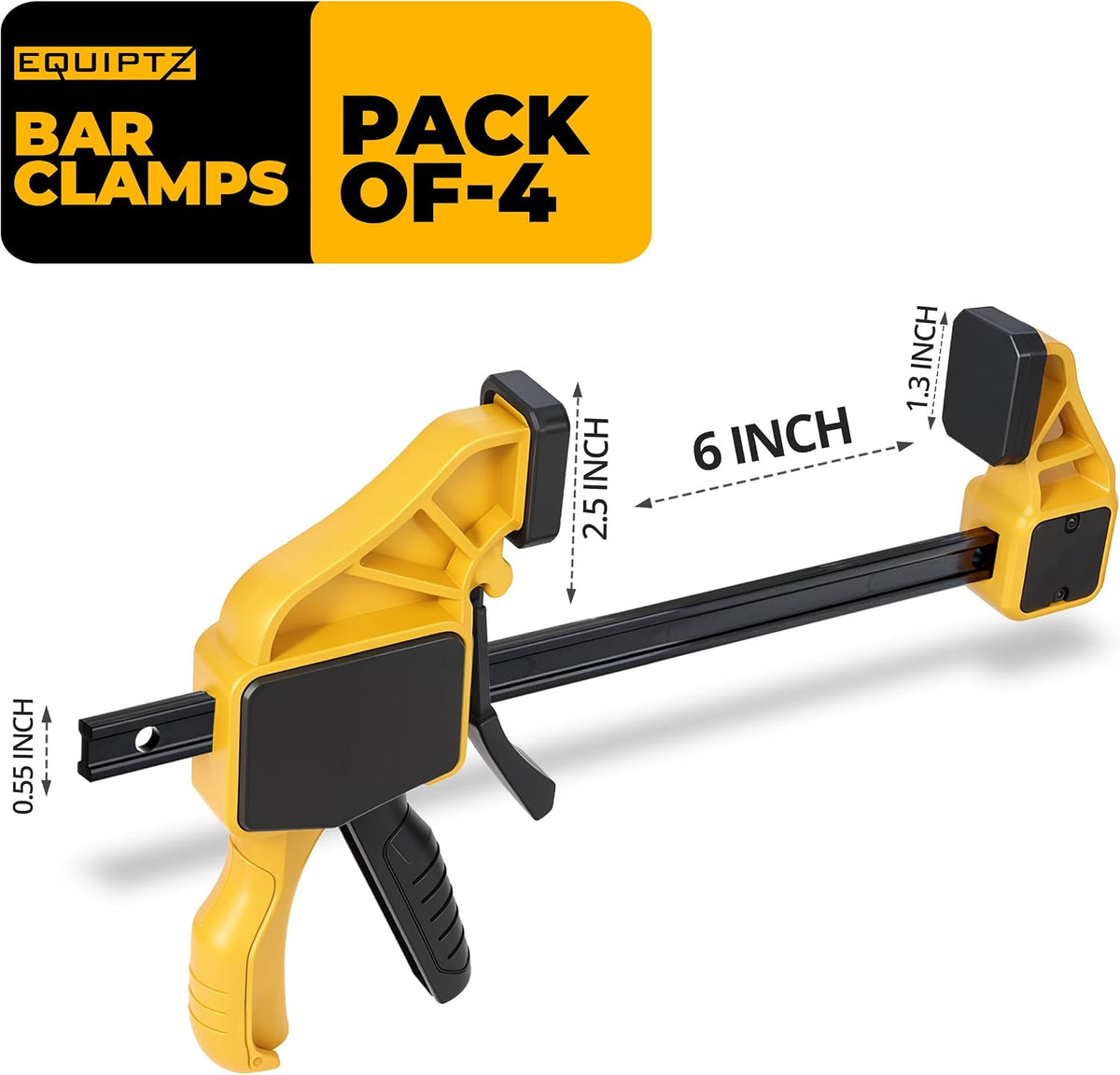 EQUIPTZ 6 inch Bar Clamps for Woodworking – 4 Pack Quick Grip Clamps Set with 150 lbs Force – Wood Clamps for Gluing, Carpentry, DIY, and Metalworking (6 inch Size, 4 Pack)