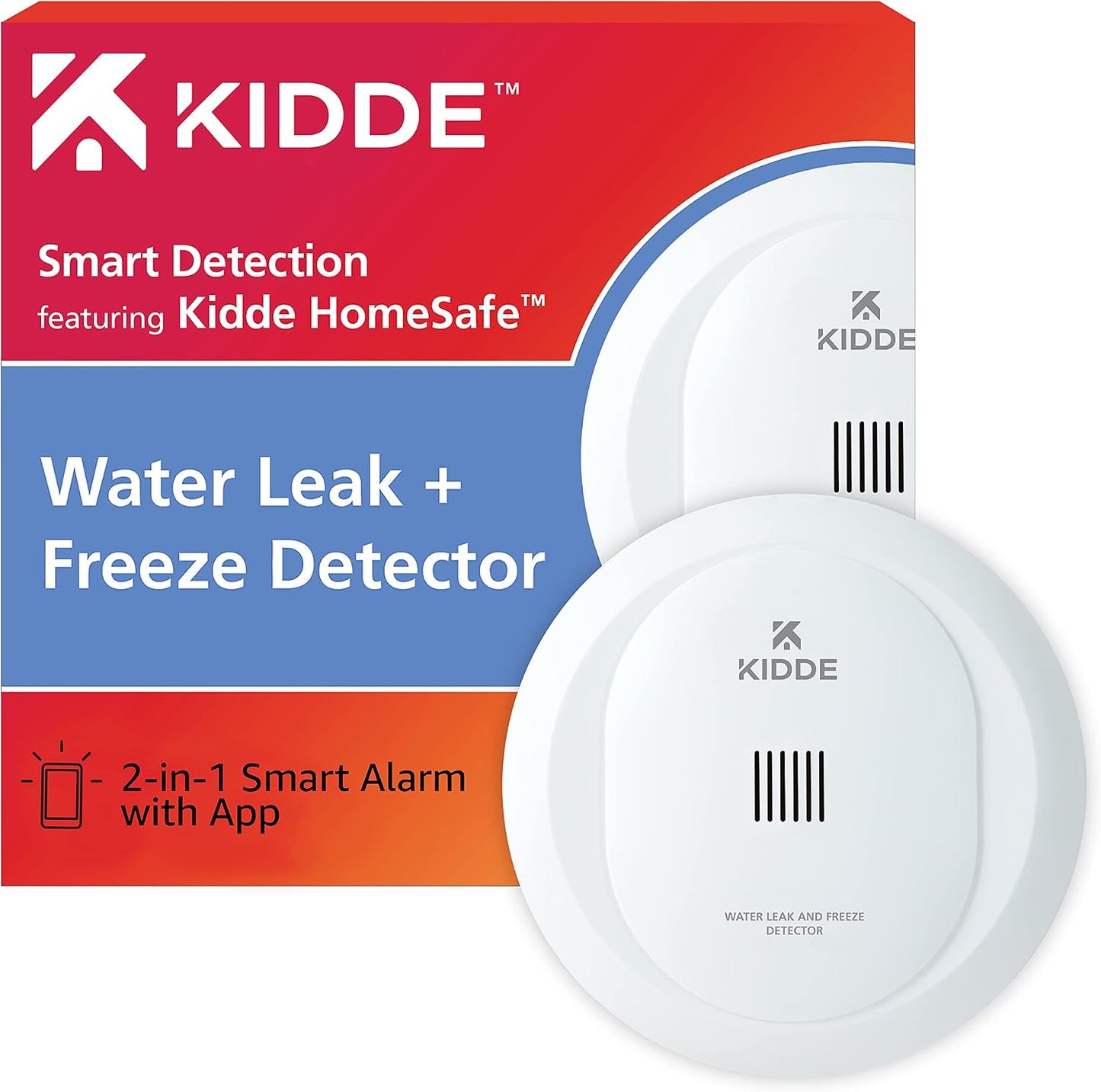 Kidde WiFi Water Leak Detector & Freeze Alarm, Alexa Device, Smart Leak Detector & Smart Smoke Detector, WiFi, Alexa Compatible Device, Hardwired w/Battery Backup, Voice & App Alerts