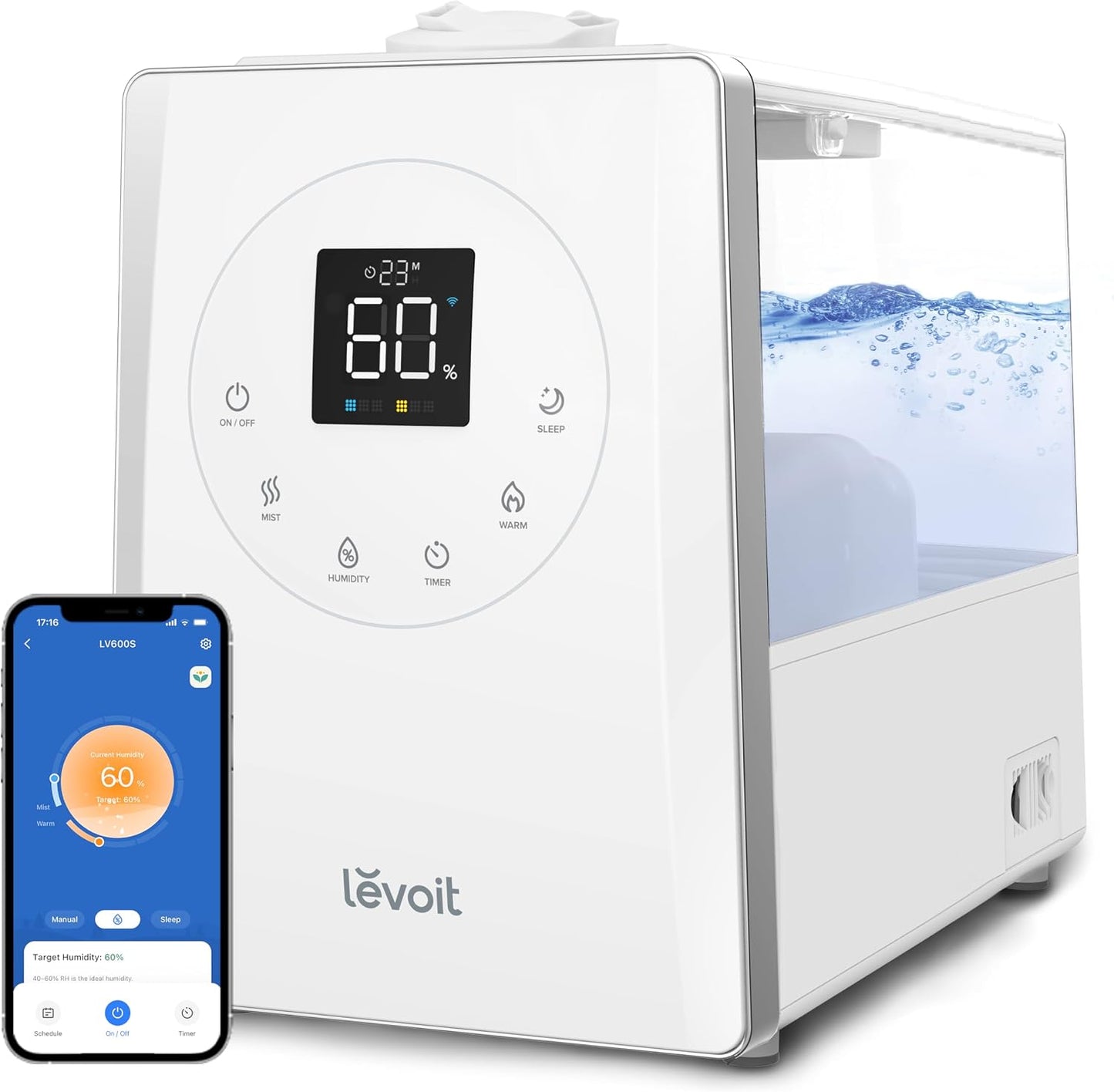 Levoit LV600S Smart Warm&Cool Mist Humidifiers for Home Bedroom Large Room | 6L 753ft² Coverage, Quickly & Evenly Humidify Whole House, Easy Top Fill, Smart Sensor, App & Voice Control, Quiet Sleep Mode