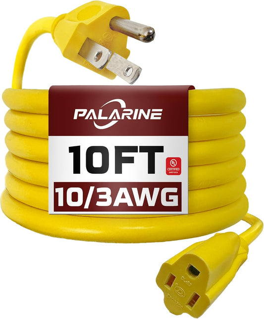 10 Ft Yellow Outdoor Extension Cord, 10 Gauge Heavy Duty