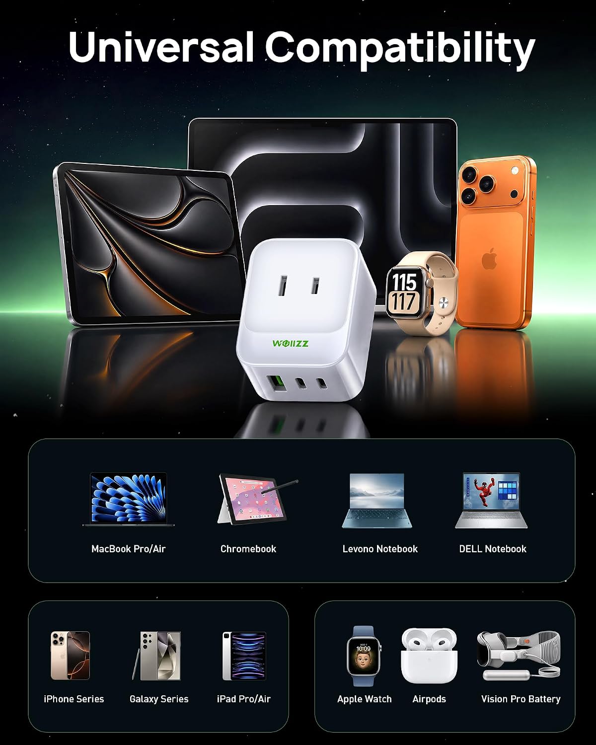 5-in-1 Wall Outlet Extender, Supports PD 30W/QC 18W Fast Charging, Multi Plug Foldable Wall Charger with 5 Ports 2 AC, 2 USB-C, 1 USB-A for MacBook Pro, Galaxy, Dell, iPhone 17/16, iPad Pro, and More