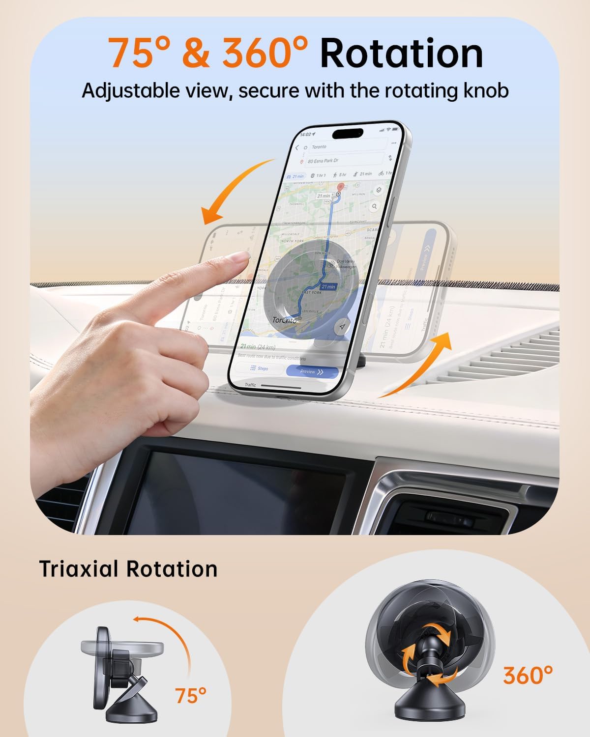 SYNCWIRE MagSafe Car Mount, Adjustable Magnetic Phone Holder, Space Gray | 360° Rotating Strong Magnet Phone Mount with 3M VHB Adhesive, Compatible with iPhone 17/16/15/14/13/12 & MagSafe Cases