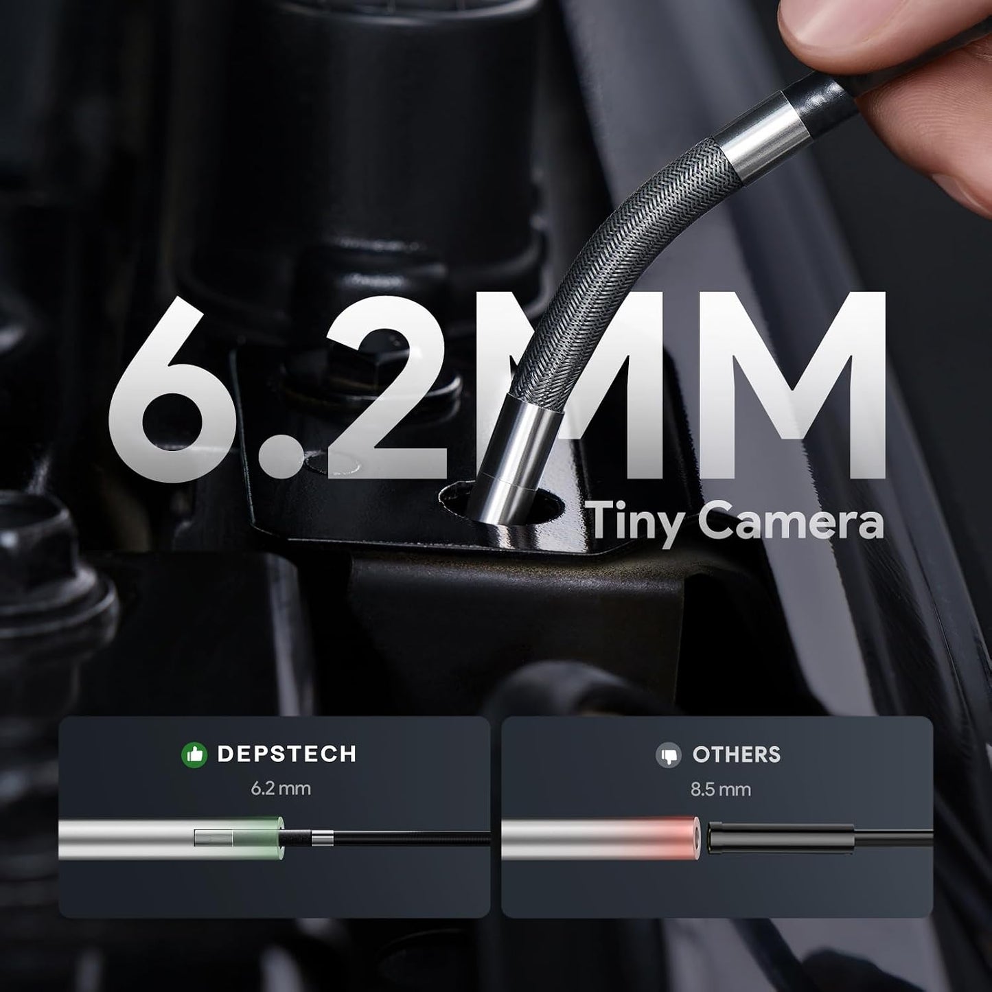 DEPSTECH 5" Articulating Borescope,1080P Inspection Camera with Light 5FT | Inspection Camera,video & sound Record,Built-in mic & speaker,0.24Inch 210° Two-Way Probe,3350mAh,Waterproof for Automotive