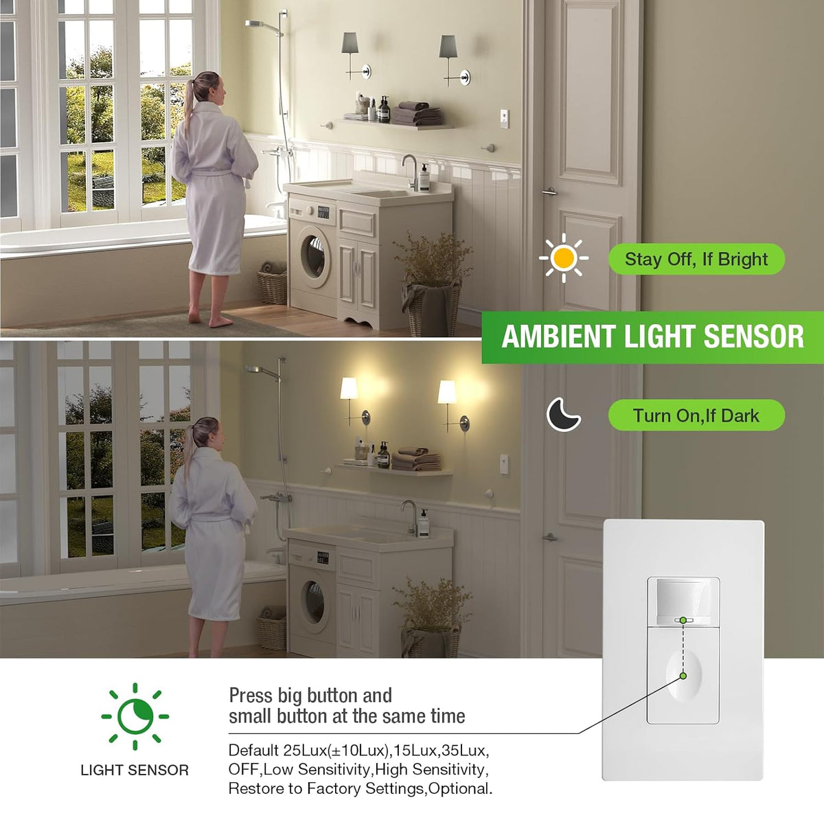 RAYZEEK PIR Motion Sensor Light Switch,No Neutral No Ground Wire