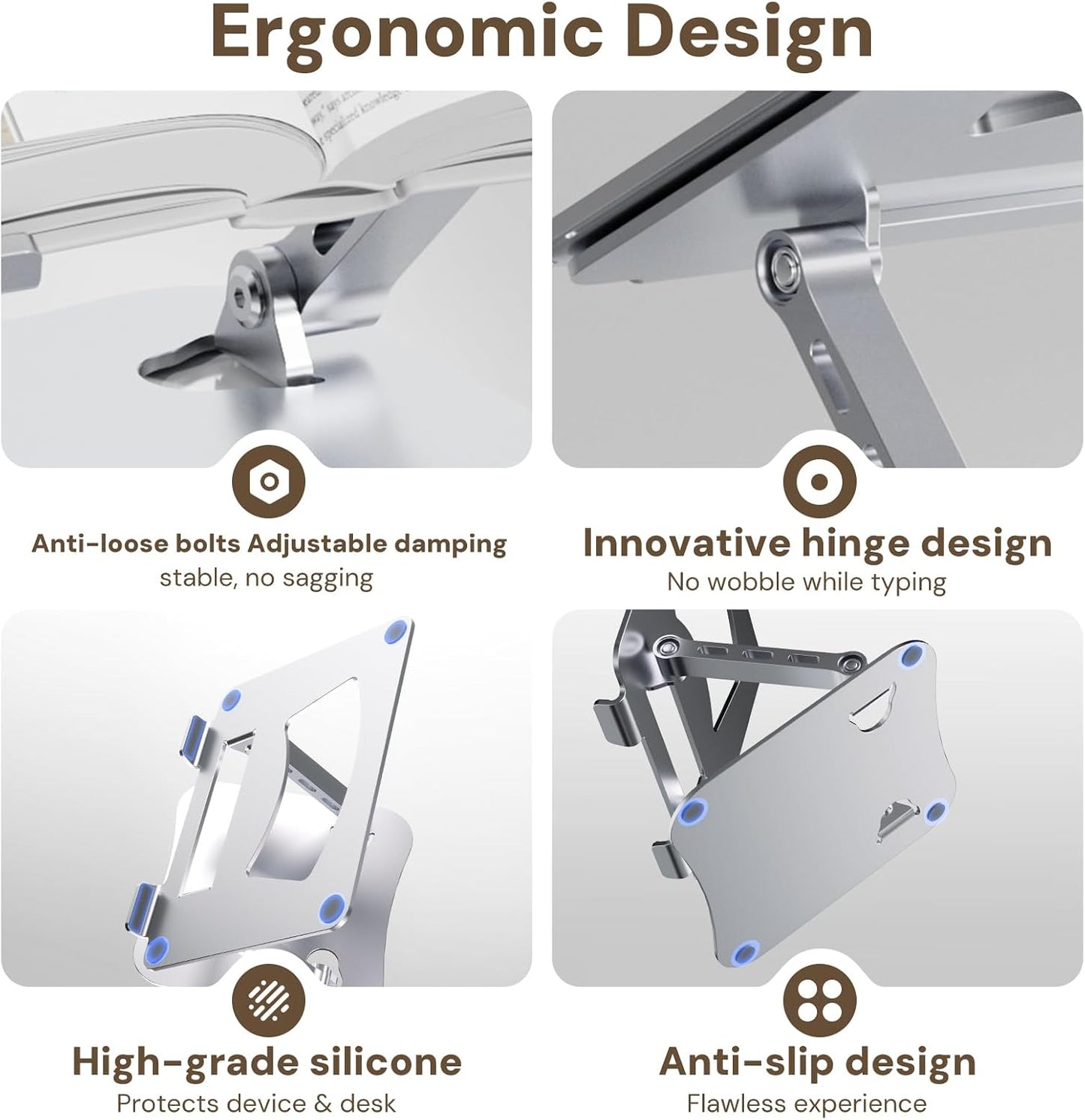 Laptop Stand for Desk – 2.5mm Aluminum Ergonomic Riser, Adjustable Height & Angle, Sturdy Yet Lightweight, Fits 10-17.3 Inch MacBook Pro/Air, Dell XPS, HP,Silver.
