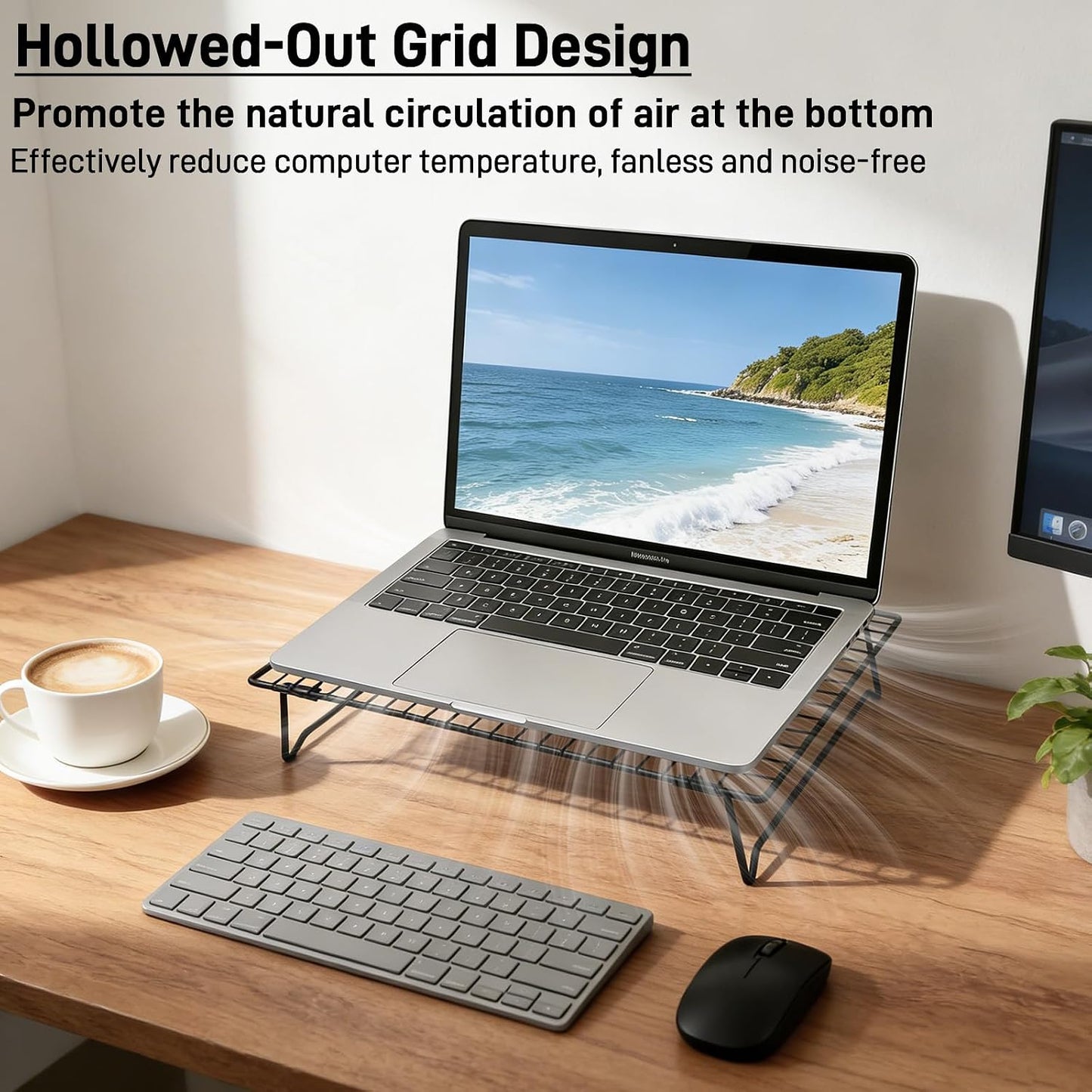 Laptop Cooling Pad Stand with Cooling Mesh, Height Adjustable Metal Laptop Stand for Desk，Ergonomic Notebook Riser Fits Most 10-16 Inch Laptops