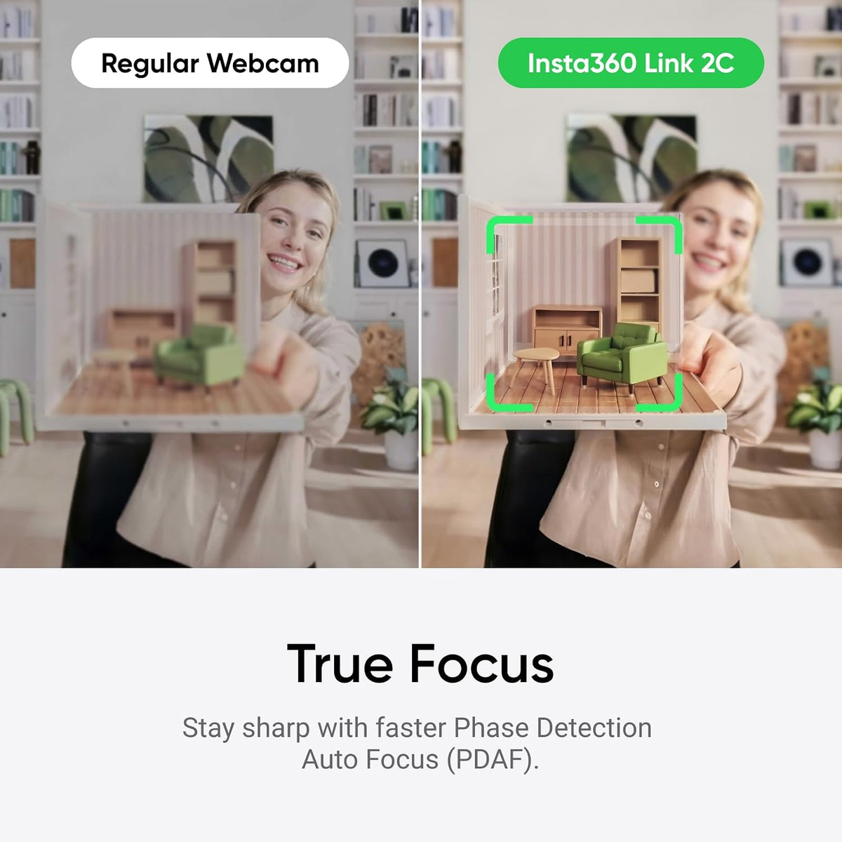 Insta360 Link 2C - 4K Webcam for PC/Mac, Streaming Computer Camera with Auto Framing, 1/2" Sensor, HDR, AI Noise-Canceling Mic, Gesture Control, Webcam for Desktop Video Calls, Zoom, Teams, Twitch