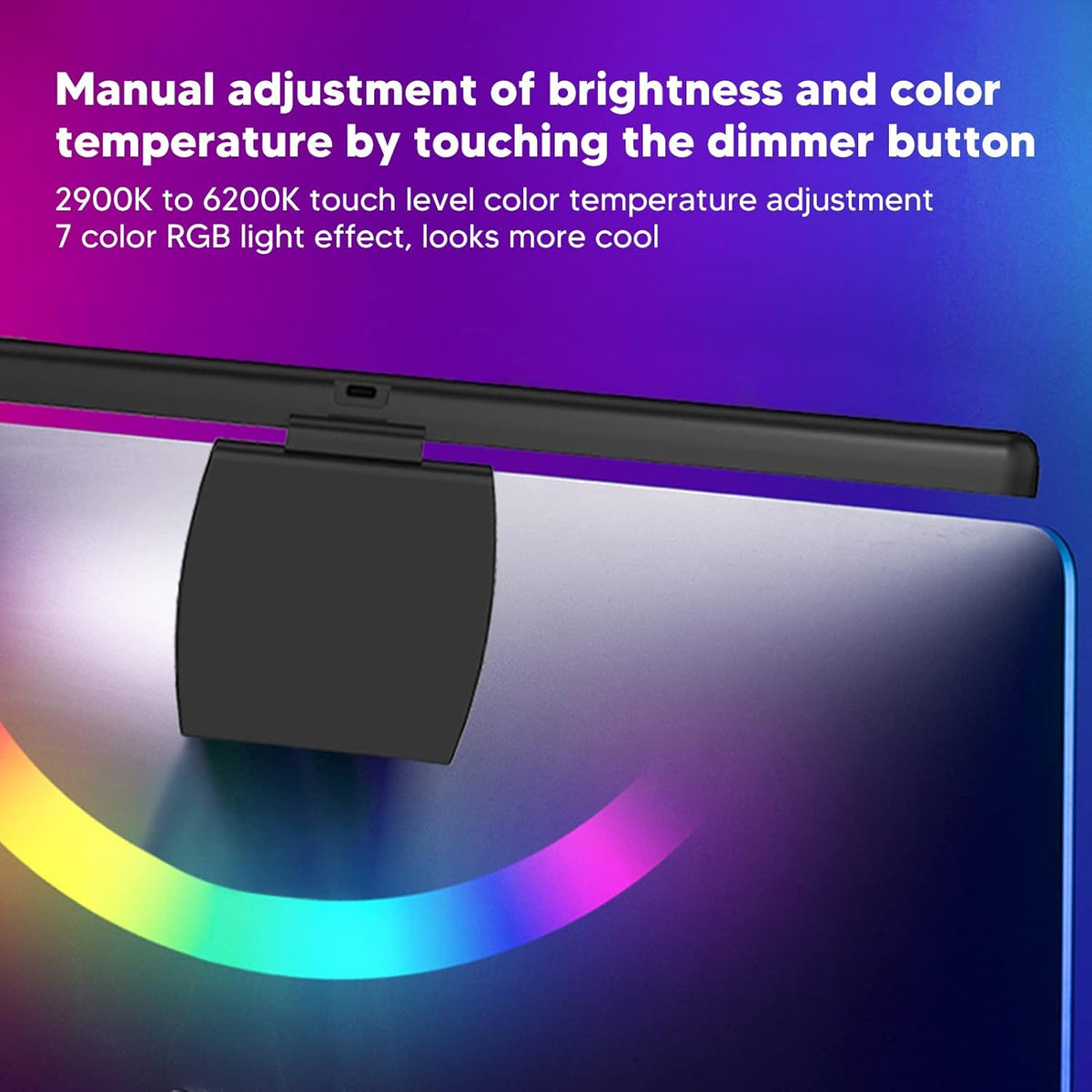 Luqeeg Curved Monitor Light Bar, Computer Monitor Lamp, Touch Dimming Screen Light Bar LED Monitor Light Reading Light with 3 Color Temp Modes & 7 Color RGB Adjustable for Office Home