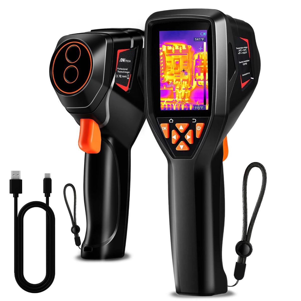 320x240 Thermal Camera 25Hz Handheld for Leak Detection Home | 320x240 Super Resolution, high/low temp alarm, 8hr battery, -4°F~1022°F, for moisture & home inspection
