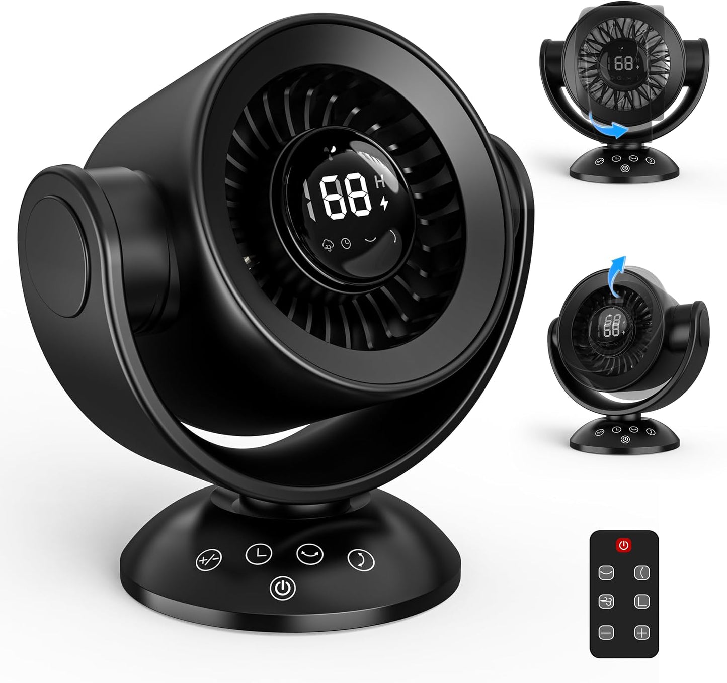 Fan for Bedroom,Desk Fans,Air Circulator Fan with Remote, 90°Vertical +120°Auto Oscillating,100 Speeds, 10H Timer, 25dB Quiet Fan,Digital Display Rechargeable USB, for Home Office Travel（Black）