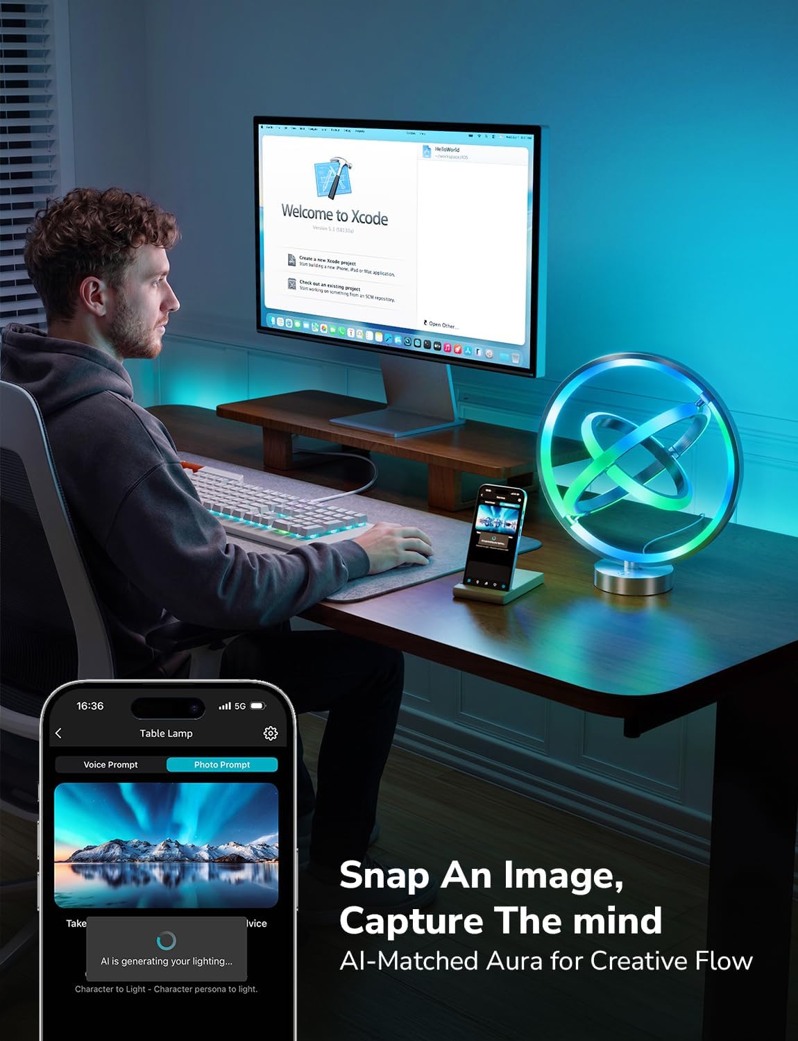 Lepro TB1 AI Smart Table Lamp, RGB+IC Addressable Color Changing Desk Light Alexa Google Home Enable, Music Sync, DIY Endless Scenes, APP Control Cool LED Lamp for Room Decor Ambient Lighting, 2.4 GHz