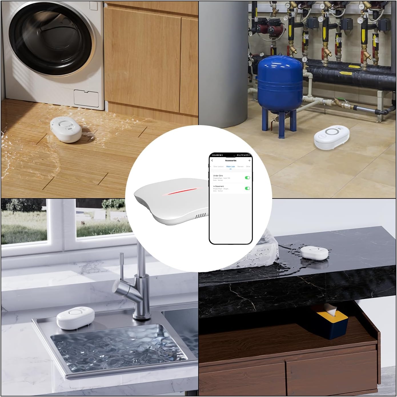 Bundle:WiFi Water Leak Detector for Home with App Notification, 1 Gateway + 10 WD61 Sensor, 120dB Water Flood/Drip Alarm for Basement/Kitchen/Bathroom/Toilet/Laundry Room,Sink/Drain/Pipe Leakage Alert