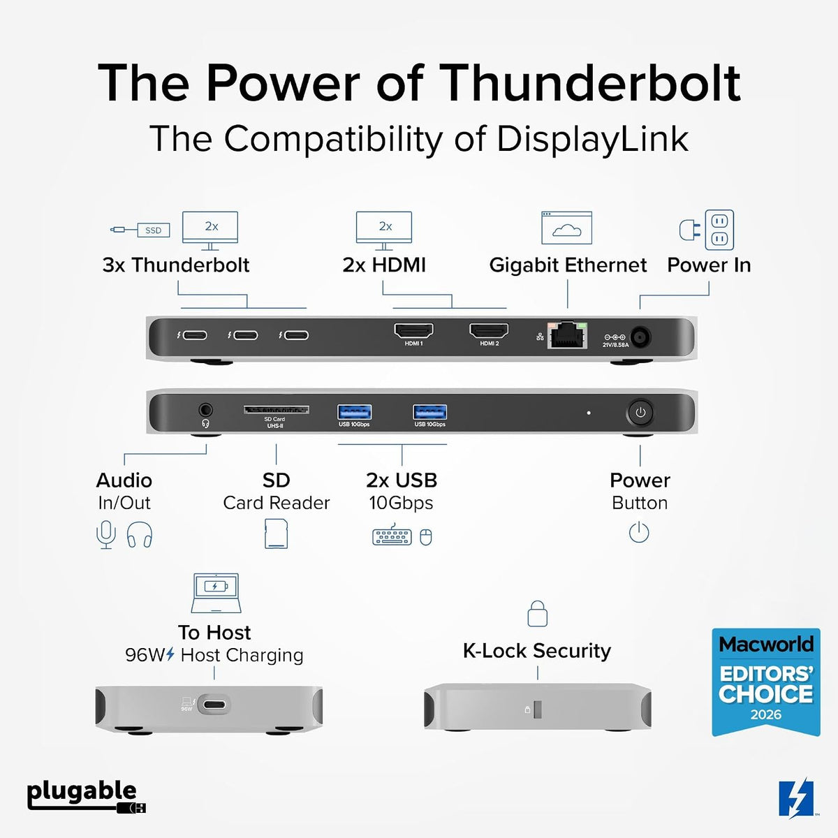 Plugable Thunderbolt 4 Dock Quad Monitors, 100W, Connect Four 4K Monitors