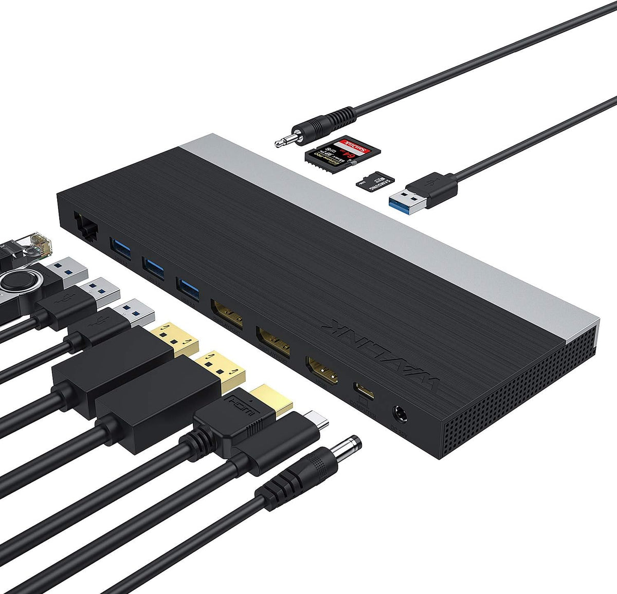 WAVLINK USB C Docking Station,13-in-1 Triple Display Type C Hub Adapter with HDMI,2 DisplayPort,Ethernet,4 USB 3.0,USB-C,SD/TF Card Reader,Phone Jack,DC Jack, PD 100W for Mac Windows and More