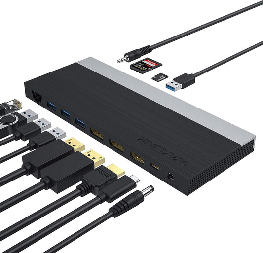 WAVLINK USB C Docking Station,13-in-1 Triple Display Type C Hub Adapter with HDMI,2 DisplayPort,Ethernet,4 USB 3.0,USB-C,SD/TF Card Reader,Phone Jack,DC Jack, PD 100W for Mac Windows and More