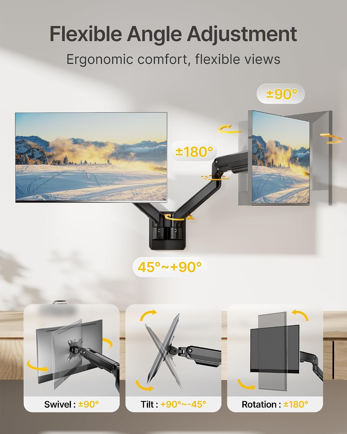monTEK Dual Monitor Wall Mount, Wobble-Free Spring, 17–32" Full Motion