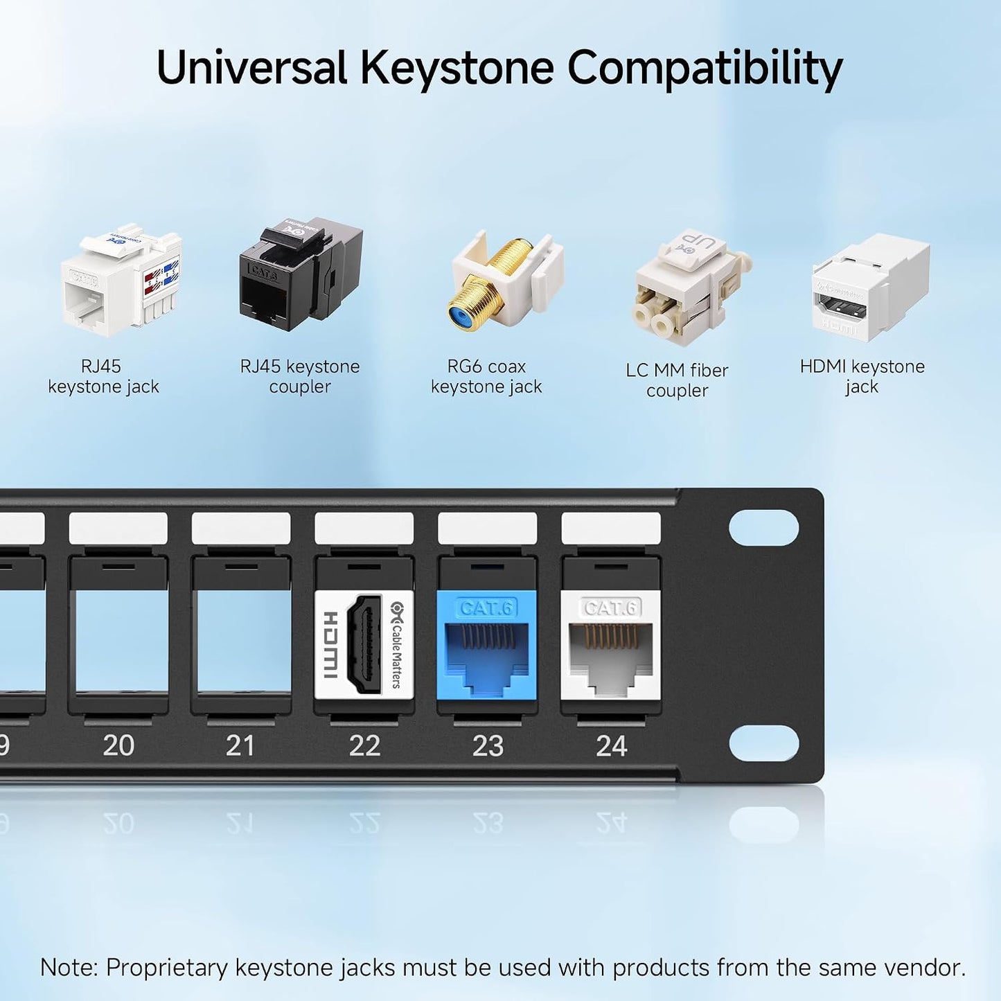 Cable Matters 1U 24 Port Keystone Patch Panel with Cable Management | With Support Bar, Rackmount or Wall Mount, 19-Inch Black Patch Panel for Keystone Jacks