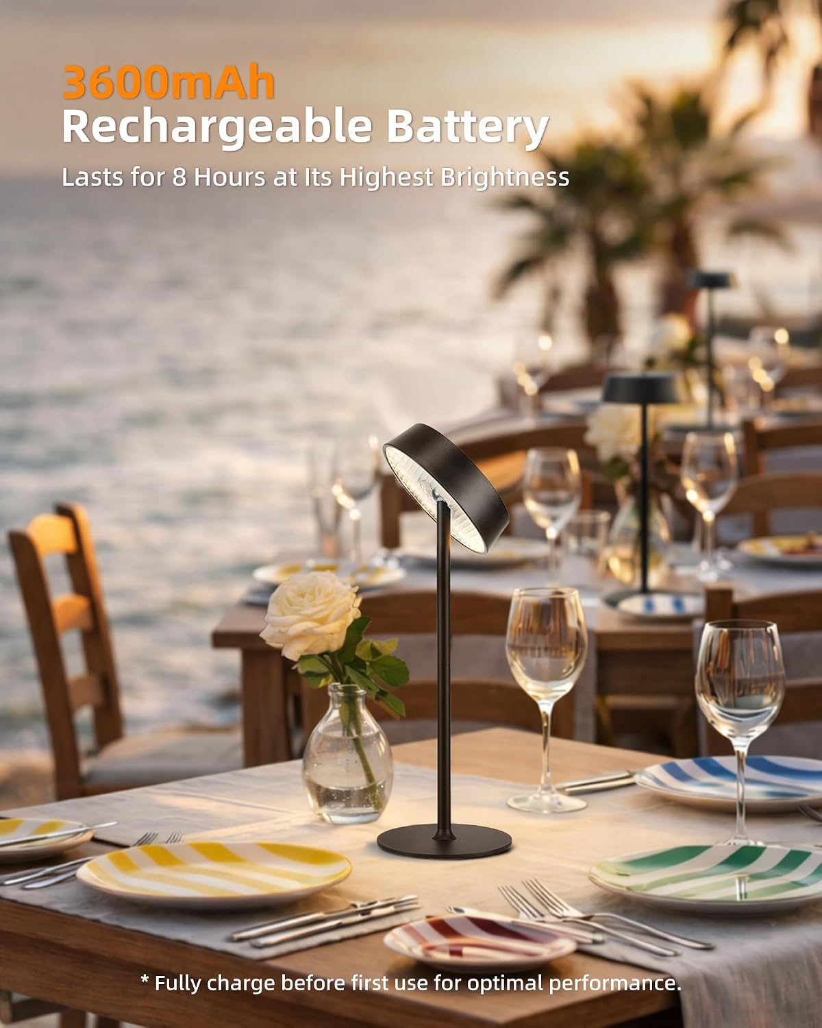 EZVALO Cordless Lamp, Rechargeable Table Lamp, Battery Operated | Portable Outdoor Waterproof, 3 Color Temps RGB, Dimmable Touch Control, LED Memory Function, Restaurant Dining Patio Kitchen