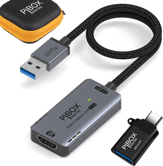 Upgraded Video Capture Card Cable GEN 3 60 FPS, PiBOX INDIA 4K HDMI to USB 3.0 MJPEG YUV Game Capture Device Aluminium Windows Android Mac,HD 1080P 60fps Video Live Streaming Gaming, Teaching - 2024