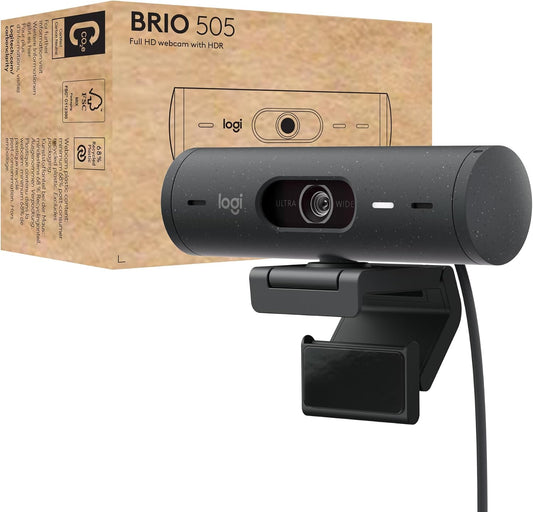 Logitech Brio 505 Full HD 1080p Business Webcam with Auto Light Correction | Auto framing, dual noise reduction mics, integrated privacy shutter, compatible with Teams, Meet, and Zoom, TAA compliant