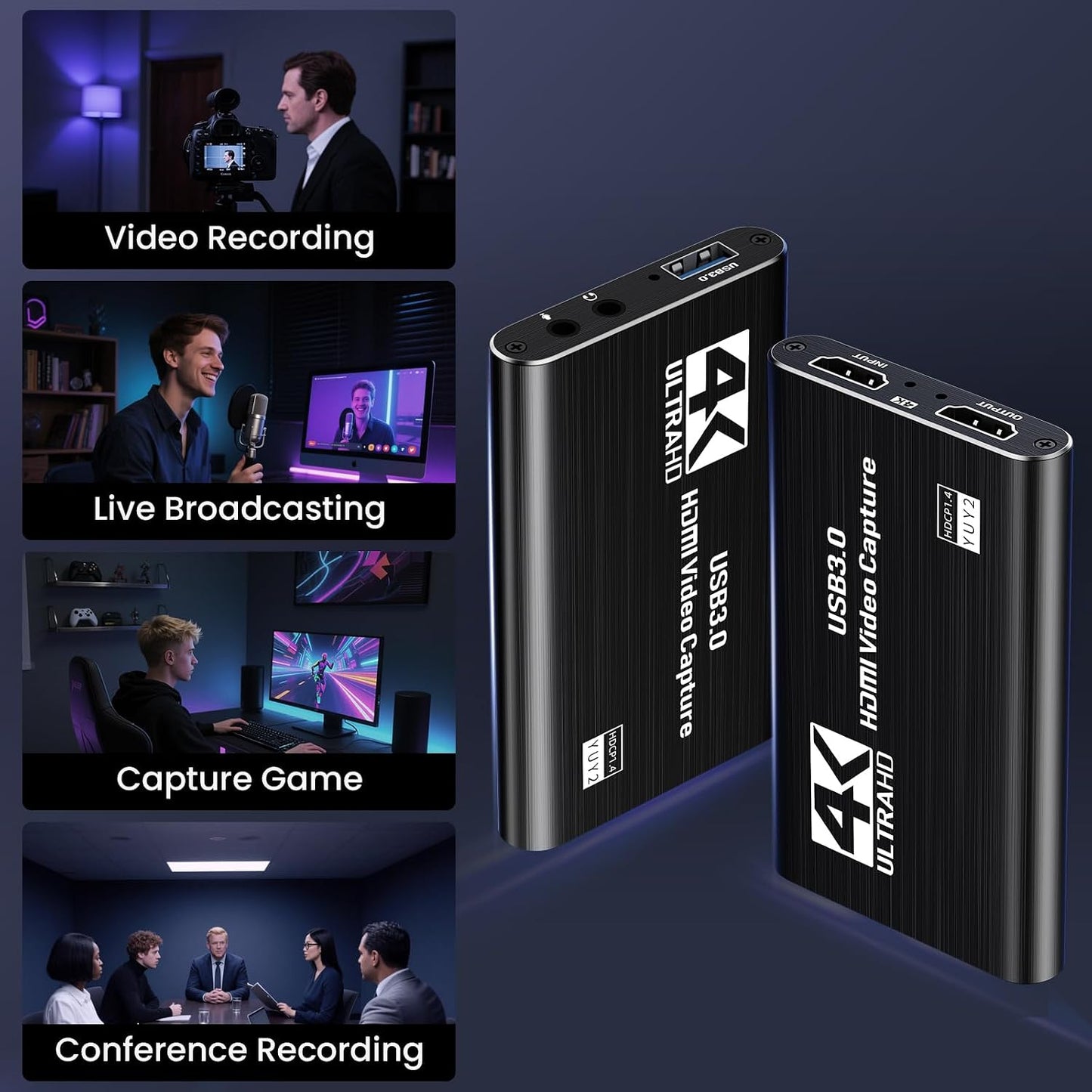 Papeaso USB 3.0 HDMI Capture Card, 2K30 FPS Capture with 4K Pass-Through | 2K30FPS/1080P60 capture & streaming with ultra-low latency 4K pass-through. for PS4/5, Switch 1/2, Xbox, PC, Mac & camera.