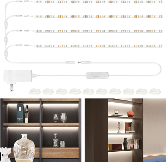 WOBANE White LED Shelf Light, 4PCS 20inch Pre-Cut Strip Bars