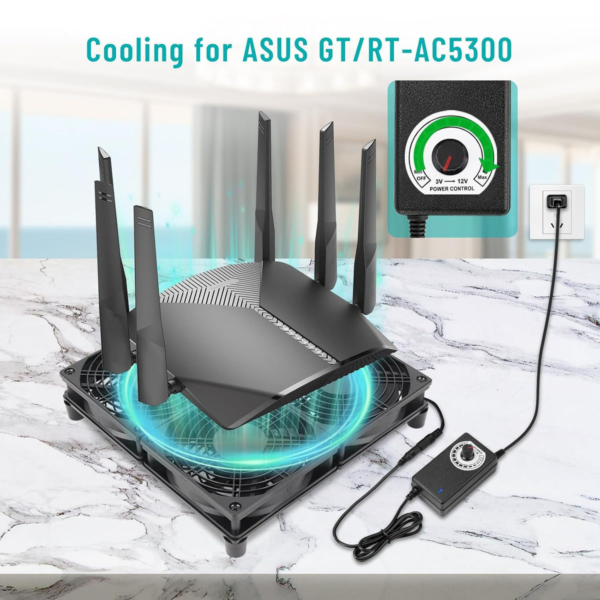 Router Laptop Cooling pad 4X 120mm Computer Fan with AC Plug Variable Speed Fan for DIY Electronics TV Box Cabinet Computer Game Equipment Cooing
