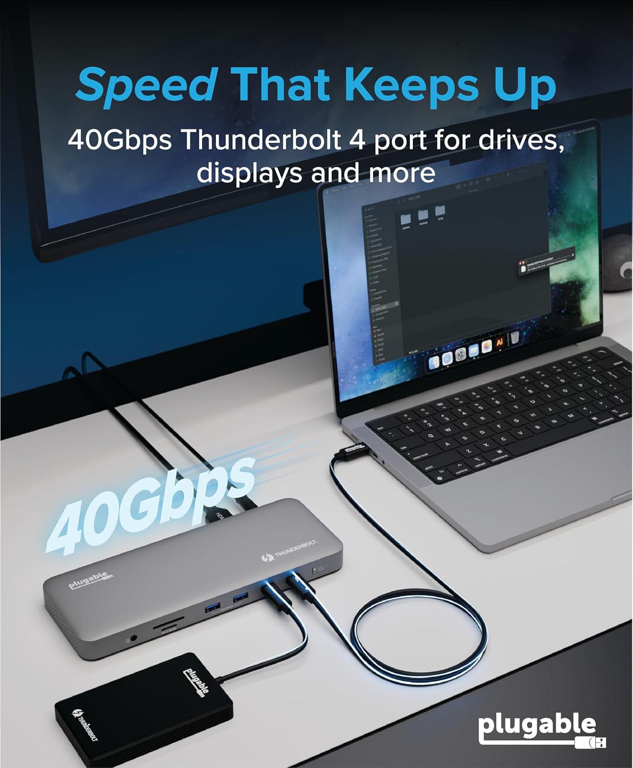Plugable Thunderbolt 4 Dock for M4/M5 MacBook Air & Pro: 100W Charging Driverless Laptop Docking Station with 4K HDMI Dual Monitor or Single 6K, 6X USB, SD, Ethernet, Thunderbolt Certified (TBT-UDM)