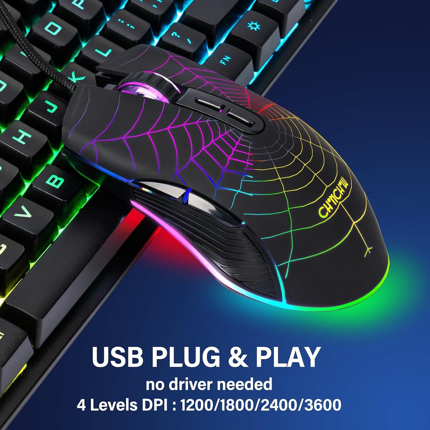 Gaming Keyboard and Mouse 104 Keys for Mac PC PS5 PS4 Xbox One Gamers | RGB Backlit LED Mechanical Feel Keyboard with Multimedia Keys Number Pad, USB Desktop Computer Windows Keyboard