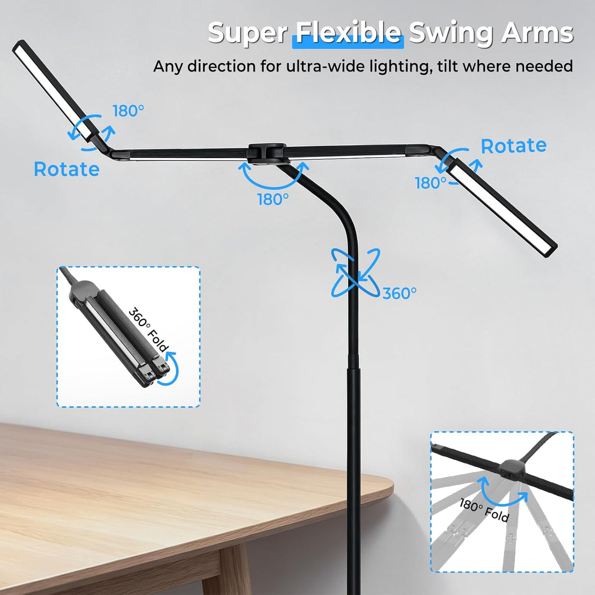 LED Floor Lamp with 4 Light Bars, 24W/3000LM Ultra Bright Wide Reading Lamp