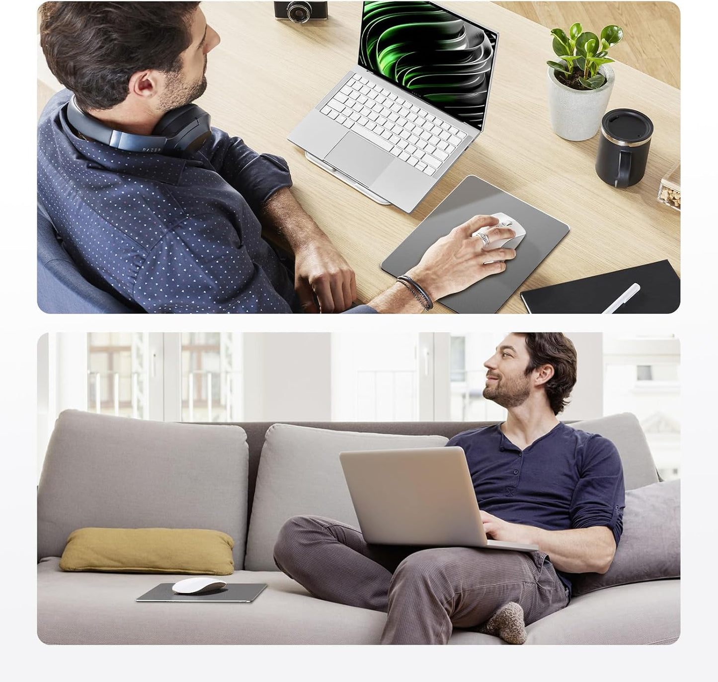 HONKID Metal Aluminum Mouse Pad for Magic Mouse & Pro/Air 9.05" x7.08 Gray | Office and Gaming Thin Hard Mouse Mat Double Sided Waterproof Fast and Accurate Control Mousepad for Laptop, Computer and PC