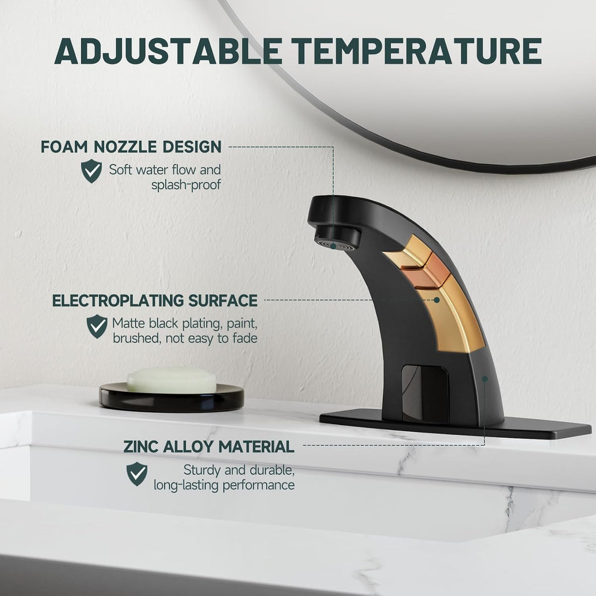Touchless Bathroom Faucet, Sensor Faucets, Matte Black