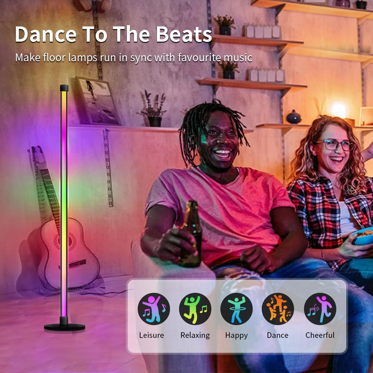 LED Floor Lamp, 63-Inch RGB Corner Light with Music Sync, Smart App Control, 16 Million Colors, Remote Control for Living Room, Bedroom, Gaming Room (2 Pack)
