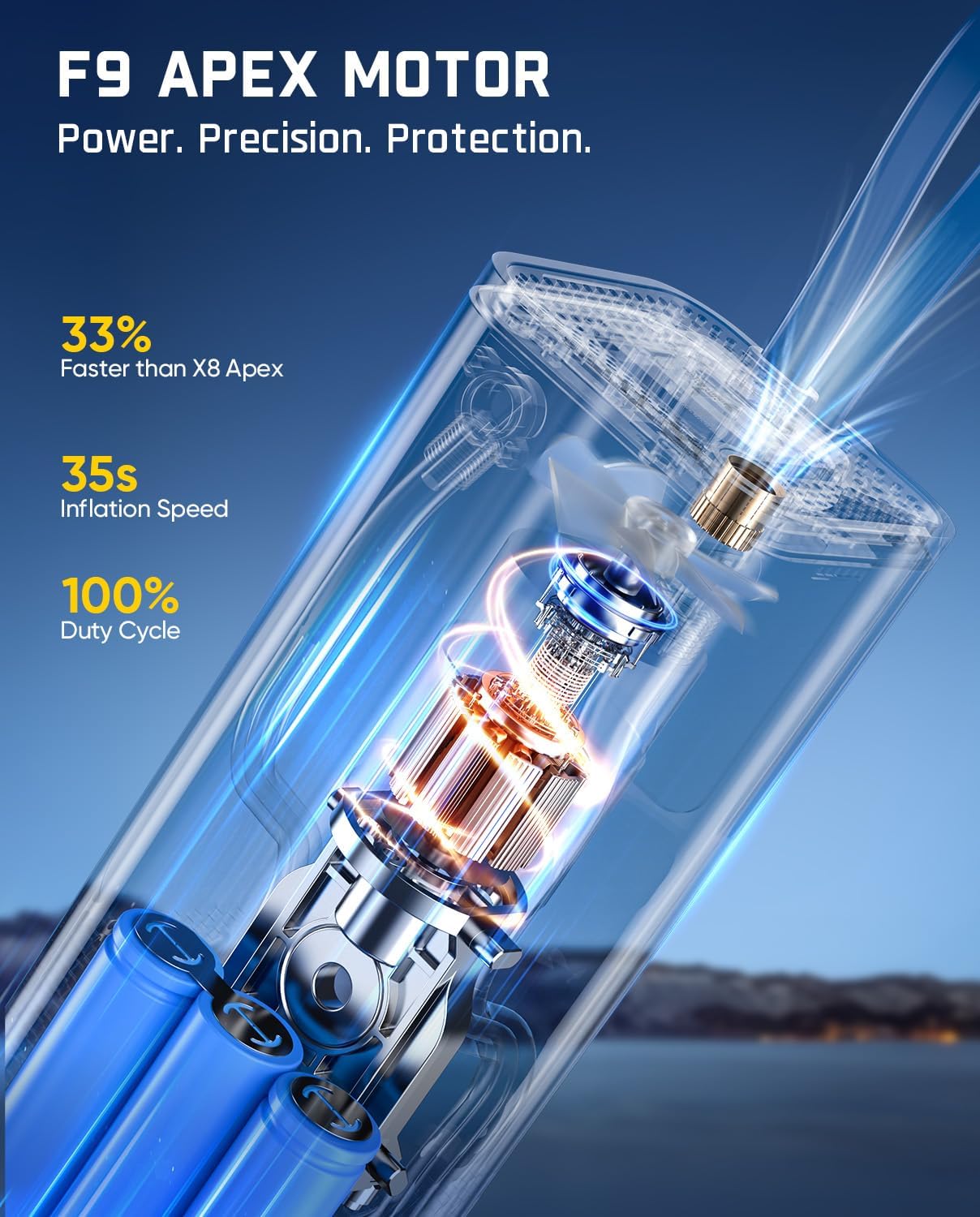 Fanttik X9 APEX Portable Air Compressor for Car Tires, 35s Fast Inflation | 150PSI Cordless Tire Inflator with Light and Power Bank, Handed Inflator for SUV, Sedan, Motorcycle, Bike, Ball, Black