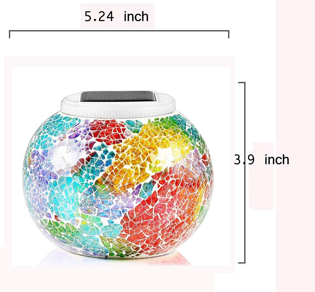 WSgift Color Changing Solar Powered Glass Mosaic Ball Led Garden Lights, Rechargeable Solar Table Lights, Outdoor Waterproof Solar Night Lights Table Lamps for Decorations, Ideal Gifts
