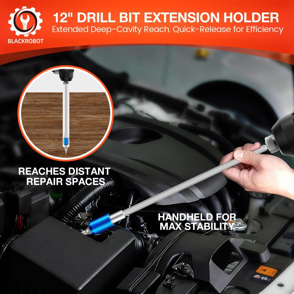 BLACKROBOT 8-Piece Drill Bit Extension Set, Magnetic Quick Change Impact Bit Holder in 2.5", 4", 6", 12" Sizes, for 1/4" Hex Drives, CR-V Steel, Ideal for Screwdriver Bits, Nuts, Drills