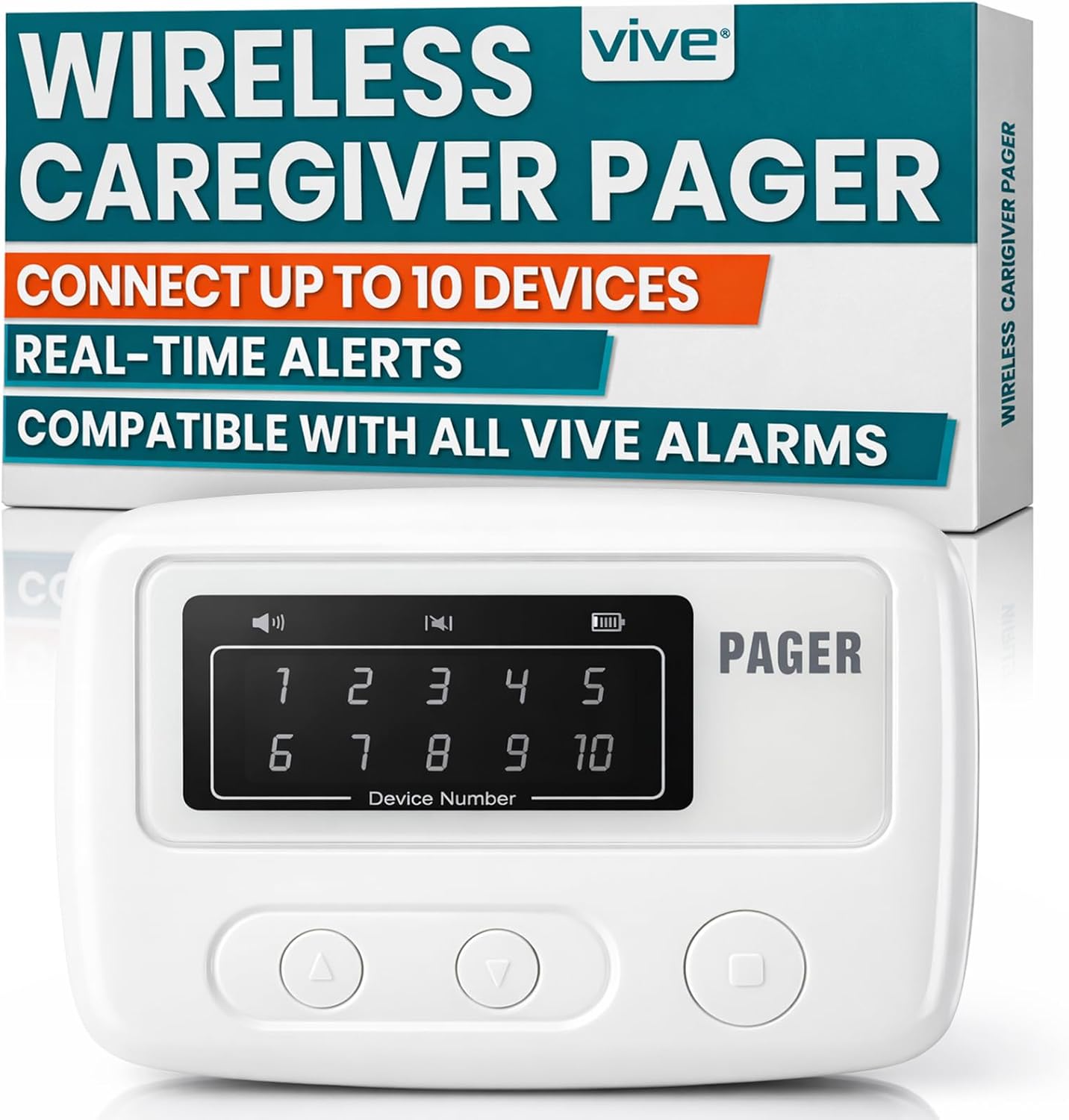 Vive Wireless Caregiver Pager - Nurse Alert for Dementia Patients - Smart | Portable Medical System for Caretaker - Connects to Call Button, Door, Window, Bed, Chair, Floor Alarm Pads