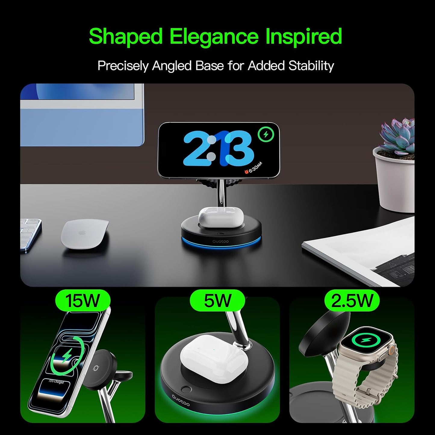 【Adjustable Blue Ambient Light】 Wireless Charger 3 in 1 for iPhone, Magnetic Charging Station for Apple Family,15W Fast MagSafe Charger Stand,for iPhone17-12-iWatch AirPods Series