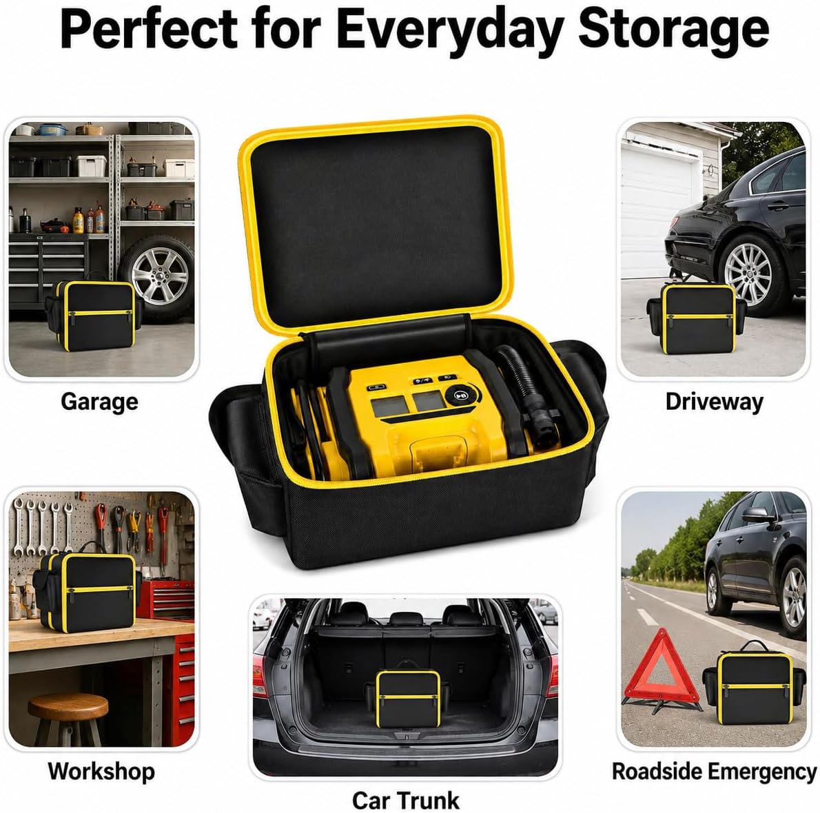 Case for DEWALT DCC020IB 20V MAX Tire Inflator Air Pump Storage Bag | Padded Organizer with Pockets for Dewalt Air Compressor's Accessories, Garage Storage, Roadside Emergencies-Case Only Black