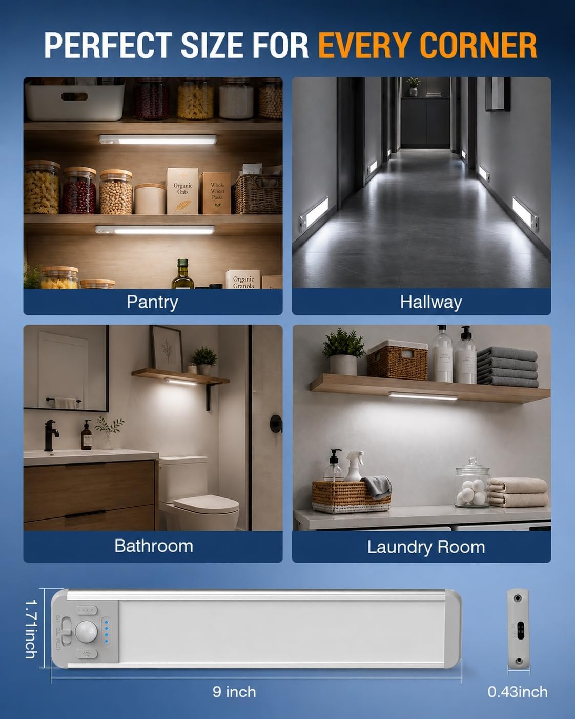 Under Cabinet Lighting Wireless, 2200mAh Motion Sensor Light Indoor, 3 Pack