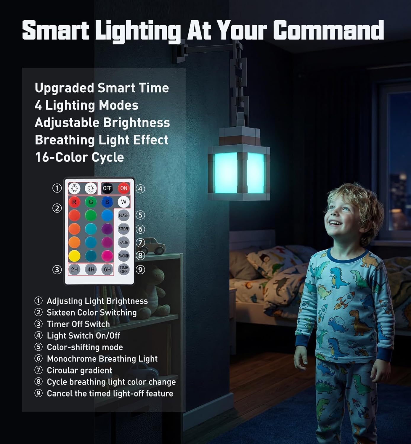 Pixelated Lantern Night Light with Timer 16 Color RGB Pixel Lantern Lamp Rechargeable Retro Pixel Decor Light with Remote & Touch Control, Hanging or Tabletop for Bedroom Desk Gaming Room Decor Gift