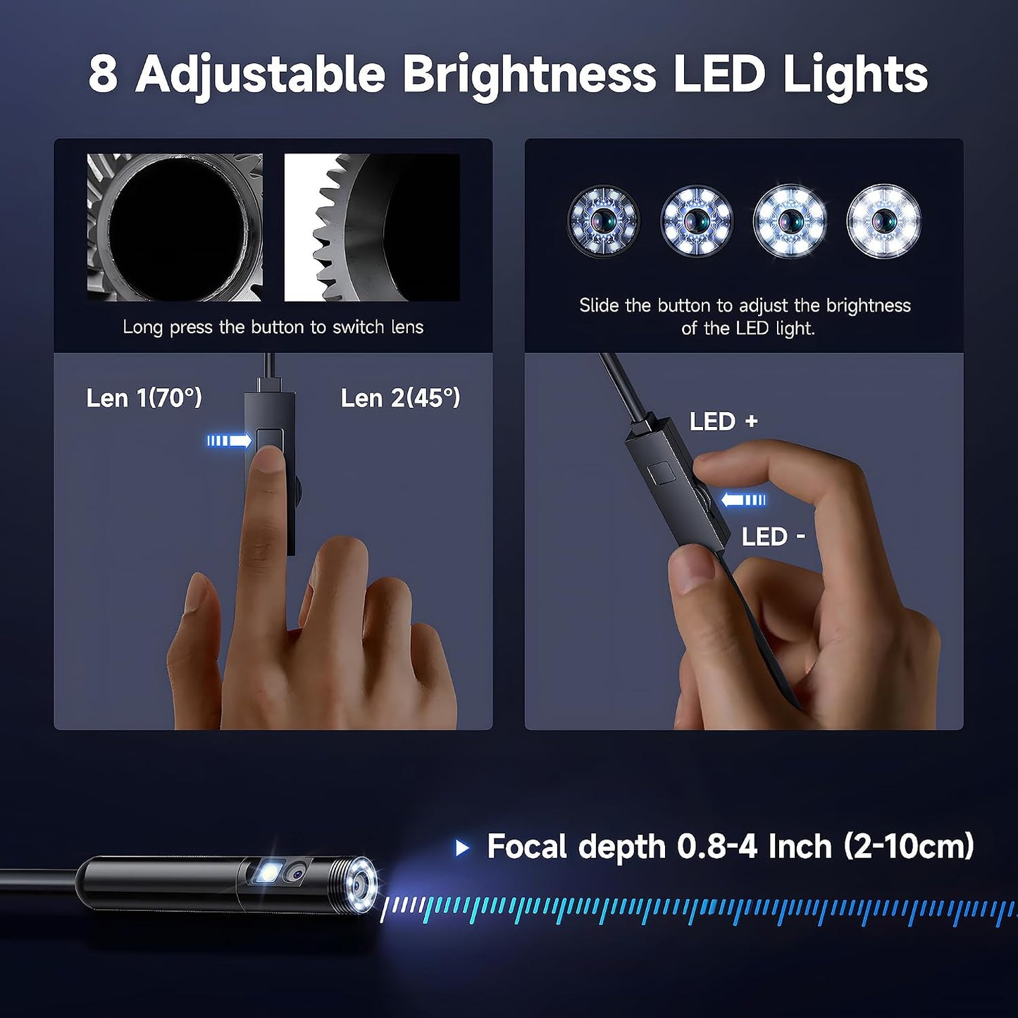 [Dual-Lens] Endoscope Camera with Light, 1920P HD Borescope with 8+1 Adjustable LED Lights, IP67 Waterproof 16.5FT Semi-Rigid Snake Cord Inspection Camera for iPhone, iPad and Android Phone (Type C)