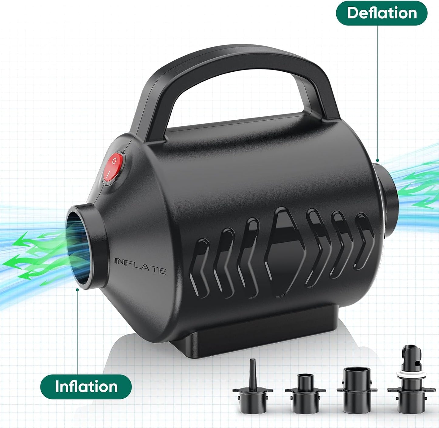 MAACLOUD Electric Air Pump for Inflatable Pool Toys: High Power Quick-Fill | 2 in 1 Inflator Deflator for Pool Float Mattress Raft Gymnastics Track Mat, Portable, 5 Nozzles, AC 110-120V (400W)