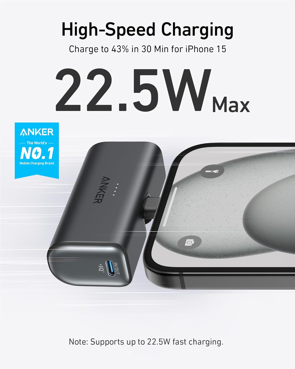 Anker Nano Power Bank,5,000mAh Portable Charger, Built-in USB-C Connector | 5,000mAh 22.5W Portable Charger for iPhone 17 / 16 / 15 Series, Galaxy S23 / S22 Series, iPad Pro / Air, AirPods, and More
