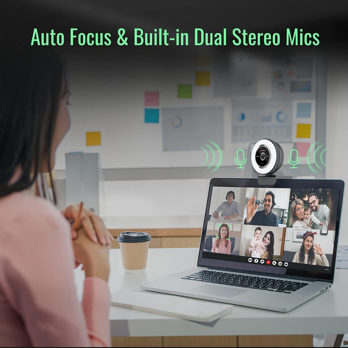 Angetube Streaming Webcam with Microphone, USB 1080P Web Cam w/Ring Light | Remote Control, 1080P@60FPS, 5X Digital Zoom, Built in Privacy Cover, HD Computer Web Camera for Desktop, PC, Laptop, Mac