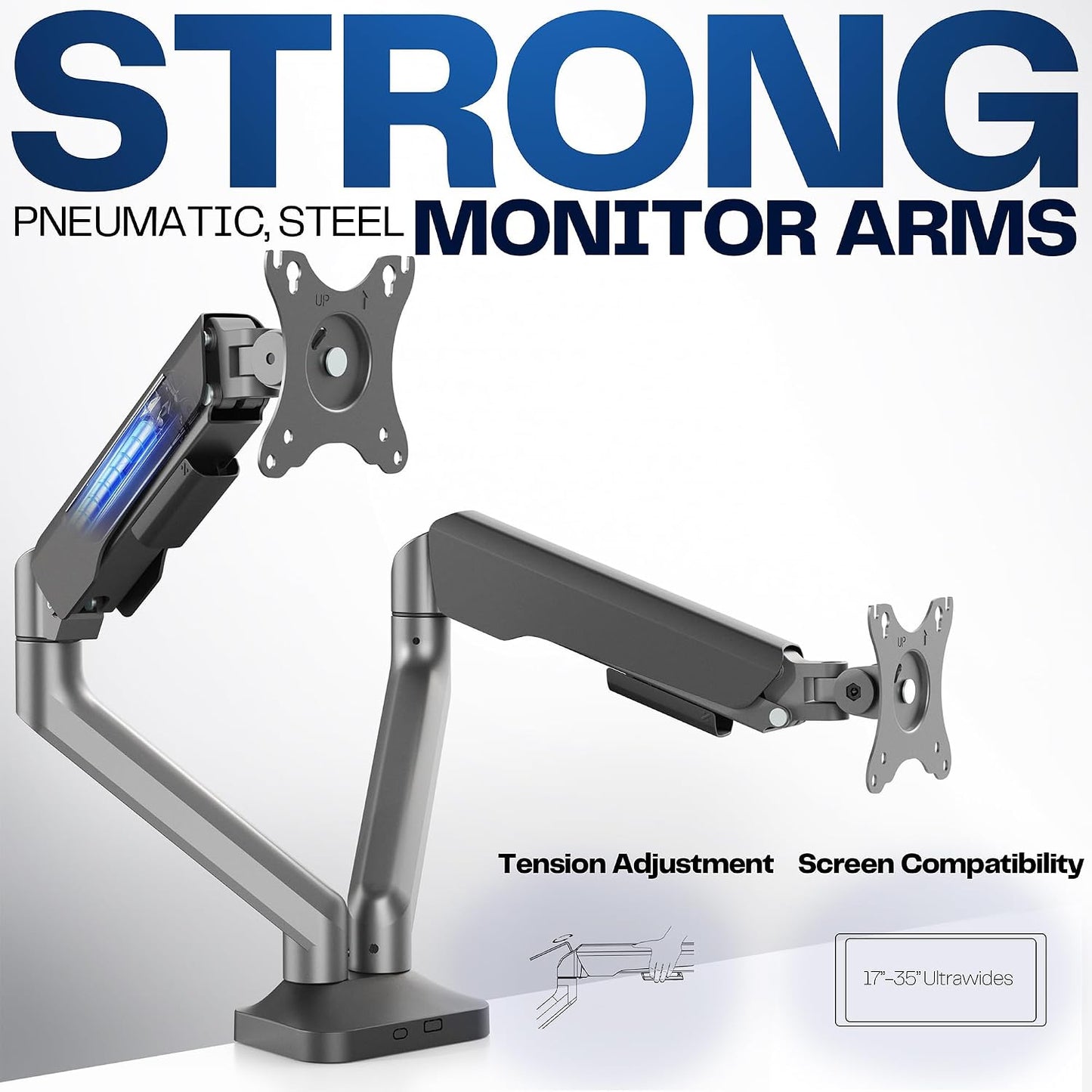 VIVO Dual Pneumatic Arm Ultra-Wide Monitor Mount for up to 35 inch Screens, Holds 26.4 lbs per Arm, Desk Mount Monitor Stand for 2 Ultrawides, Black, STAND-V200O